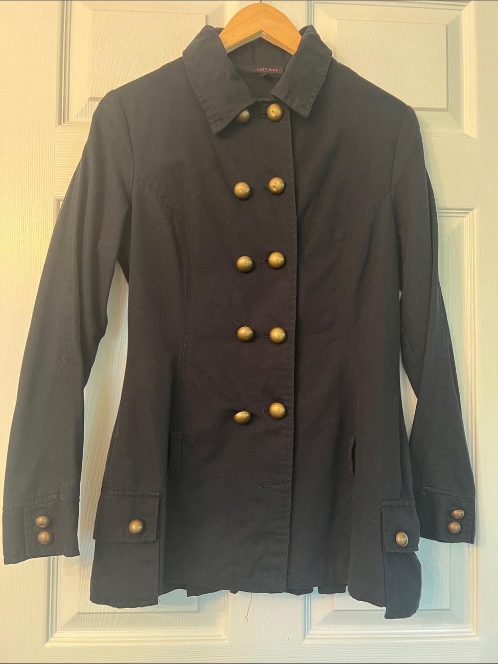 Vintage 100% Cotton Black Military-Style Double-Breasted Jacket